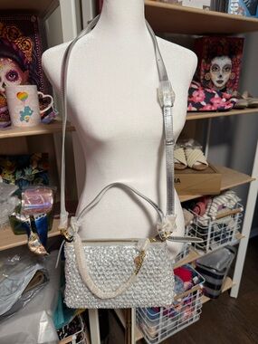 Zac Posen Silver Beaded Zip-Top Crossbody Bag – NWT ✨